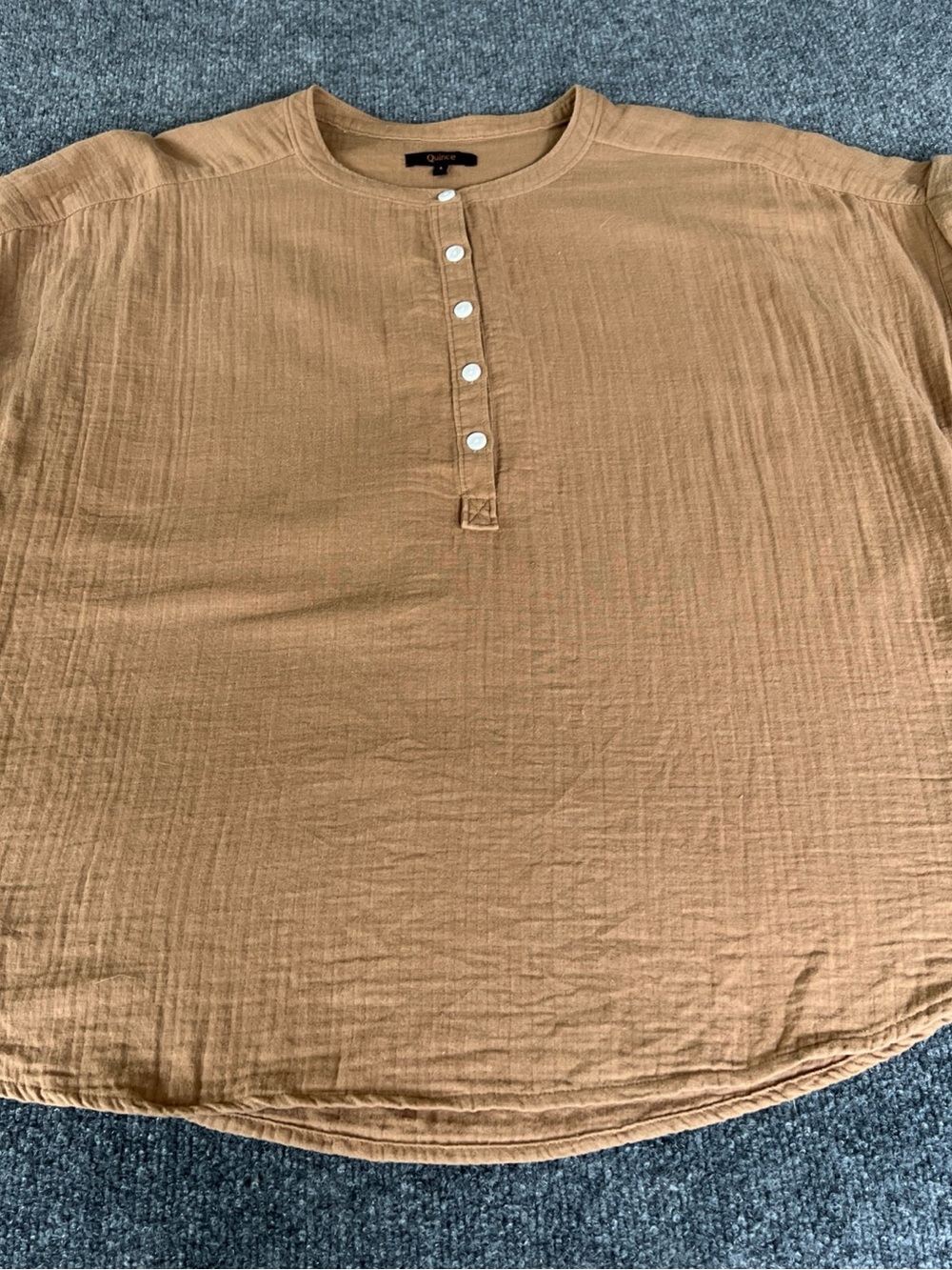 Quince Womens Organic Cotton Gauze Roll Sleeve Top Shirt Toasted Coconut L